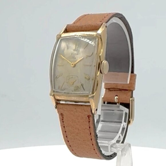 Vintage Elgin 6517 Rectangular Men's Mechanical Wristwatch 673 Steel & 10k RGP - Picture 1 of 5